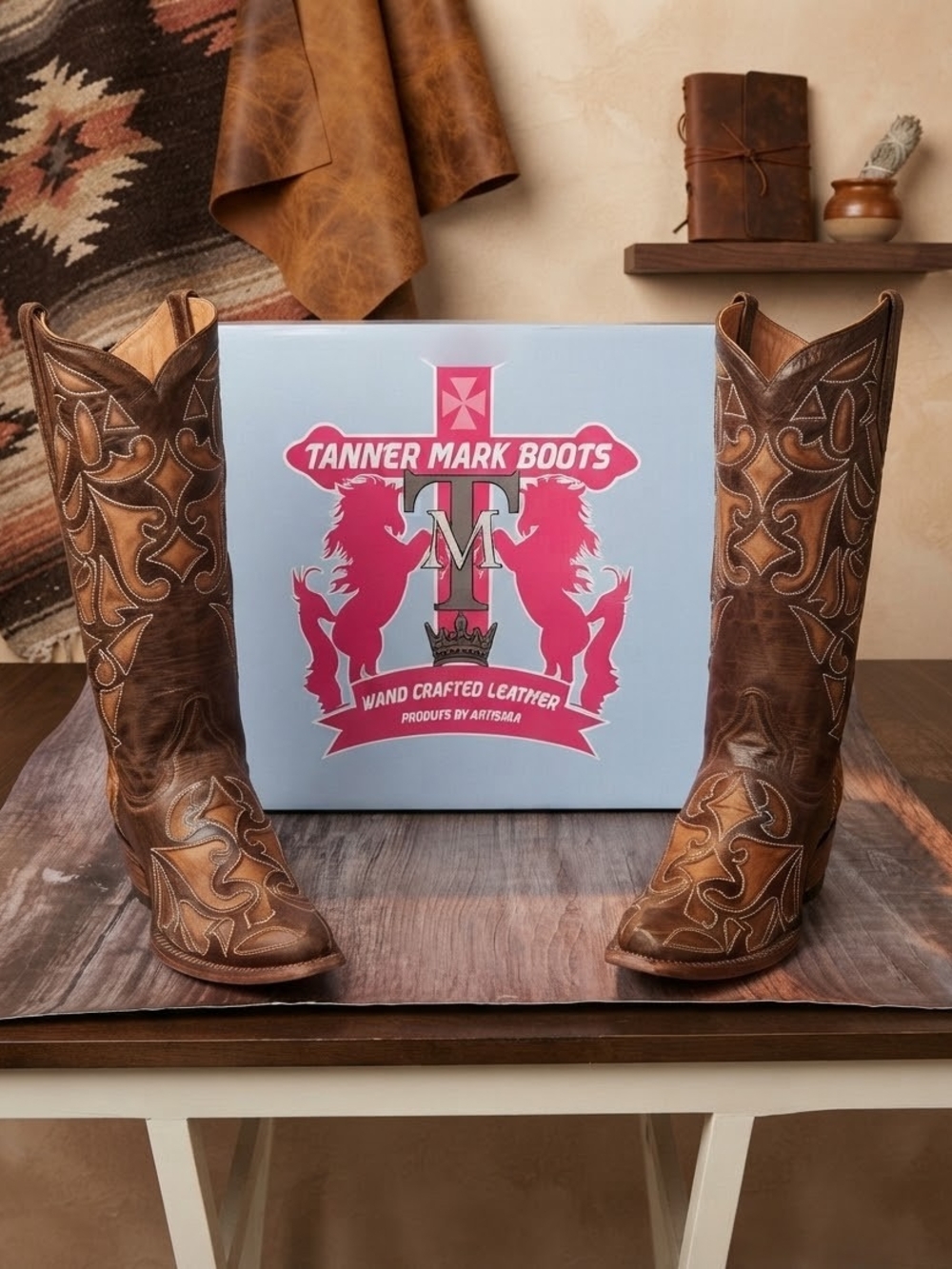 Tanner Mark Brown Leather Western Heeled Boots